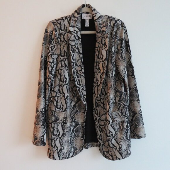 JOSEPH RIBKOFF Snakeskin Beige Black Open Front Blazer Jacket - Size US 10 - Picture 2 of 14